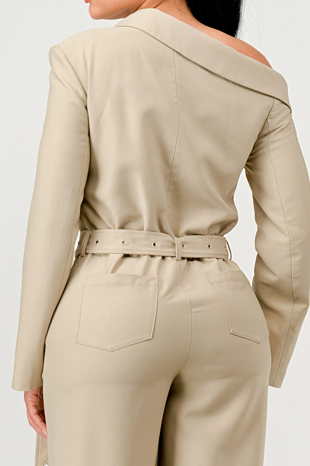 Balm In Gilead Off-Shoulder Trench Jumpsuit