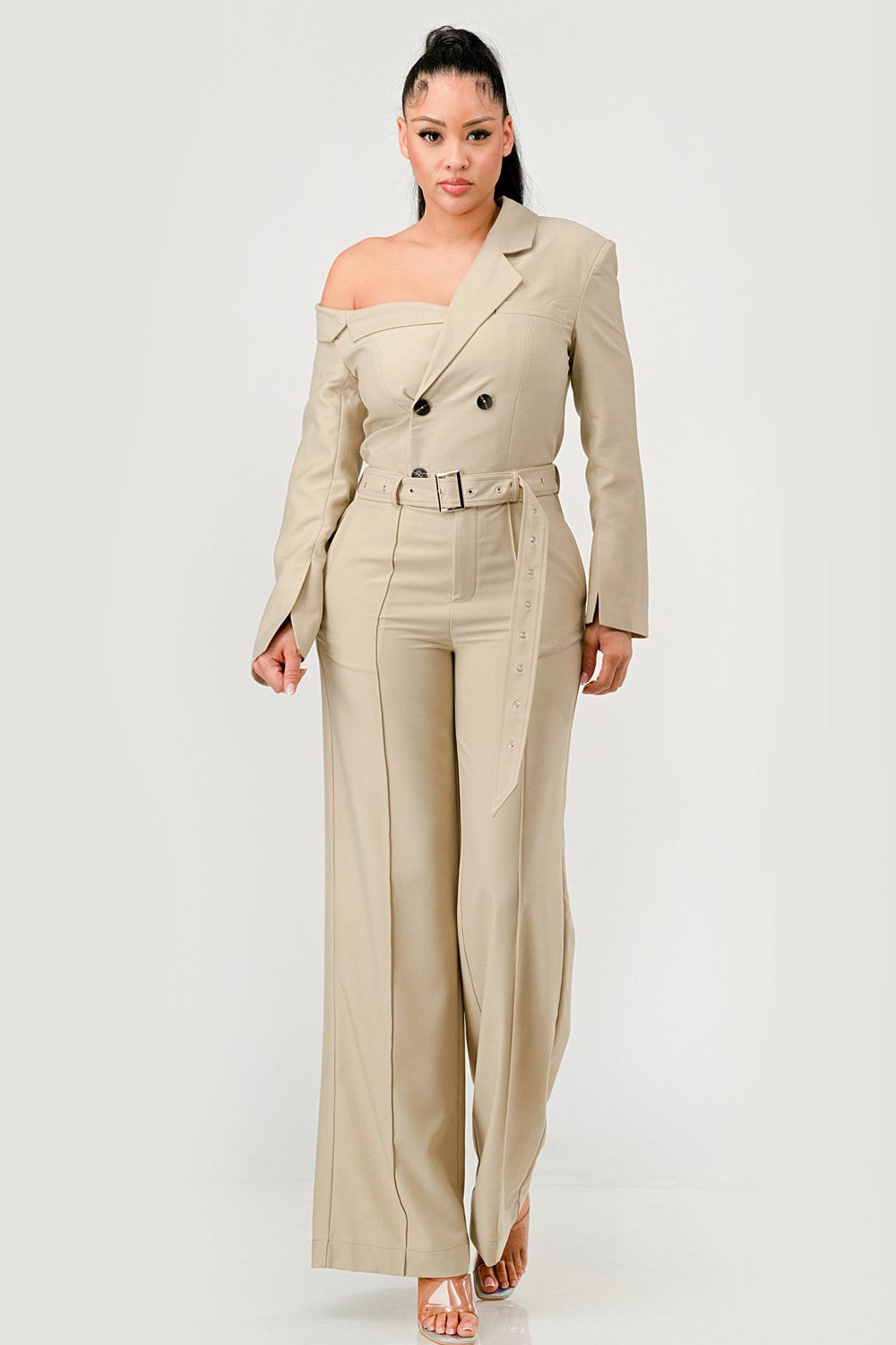 Balm In Gilead Off-Shoulder Trench Jumpsuit