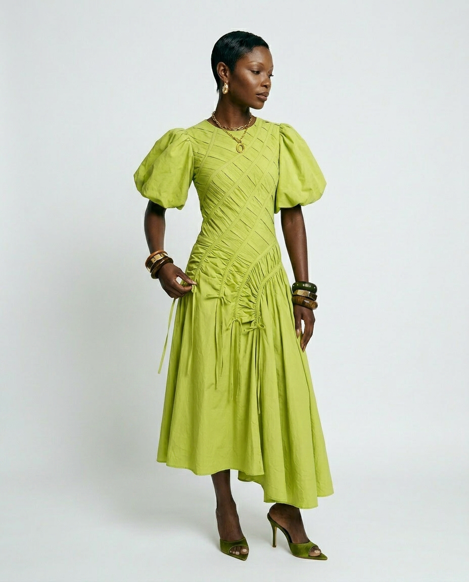 The Phoebe Pleated Puff Sleeve Dress