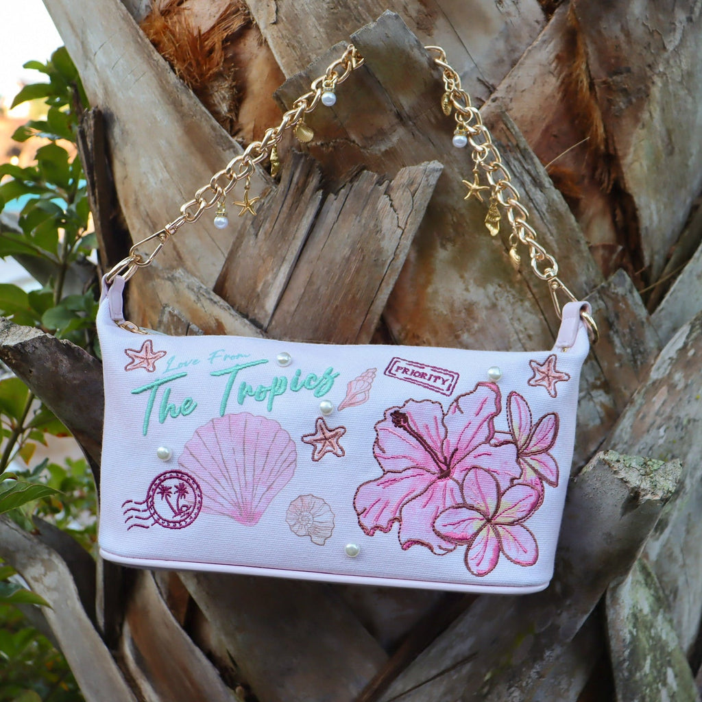 Eden’s Tropical Postcard Canvas Shoulder Bag - with Charm Chain Strap