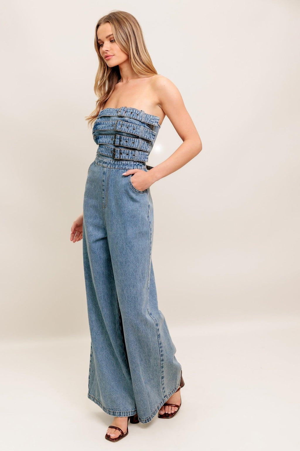 Heal The Land Multi-Belt Denim Wide-Leg Jumpsuit