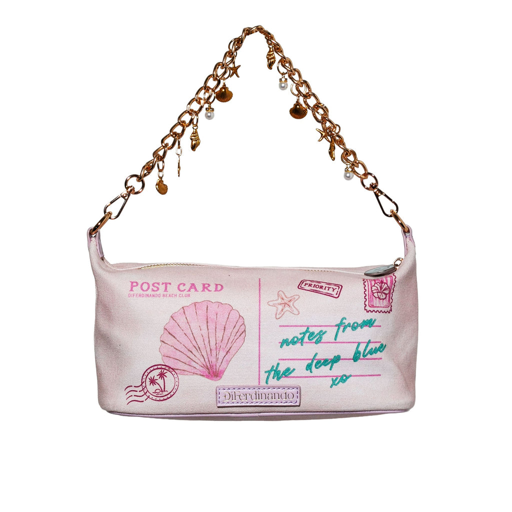 Eden’s Tropical Postcard Canvas Shoulder Bag - with Charm Chain Strap