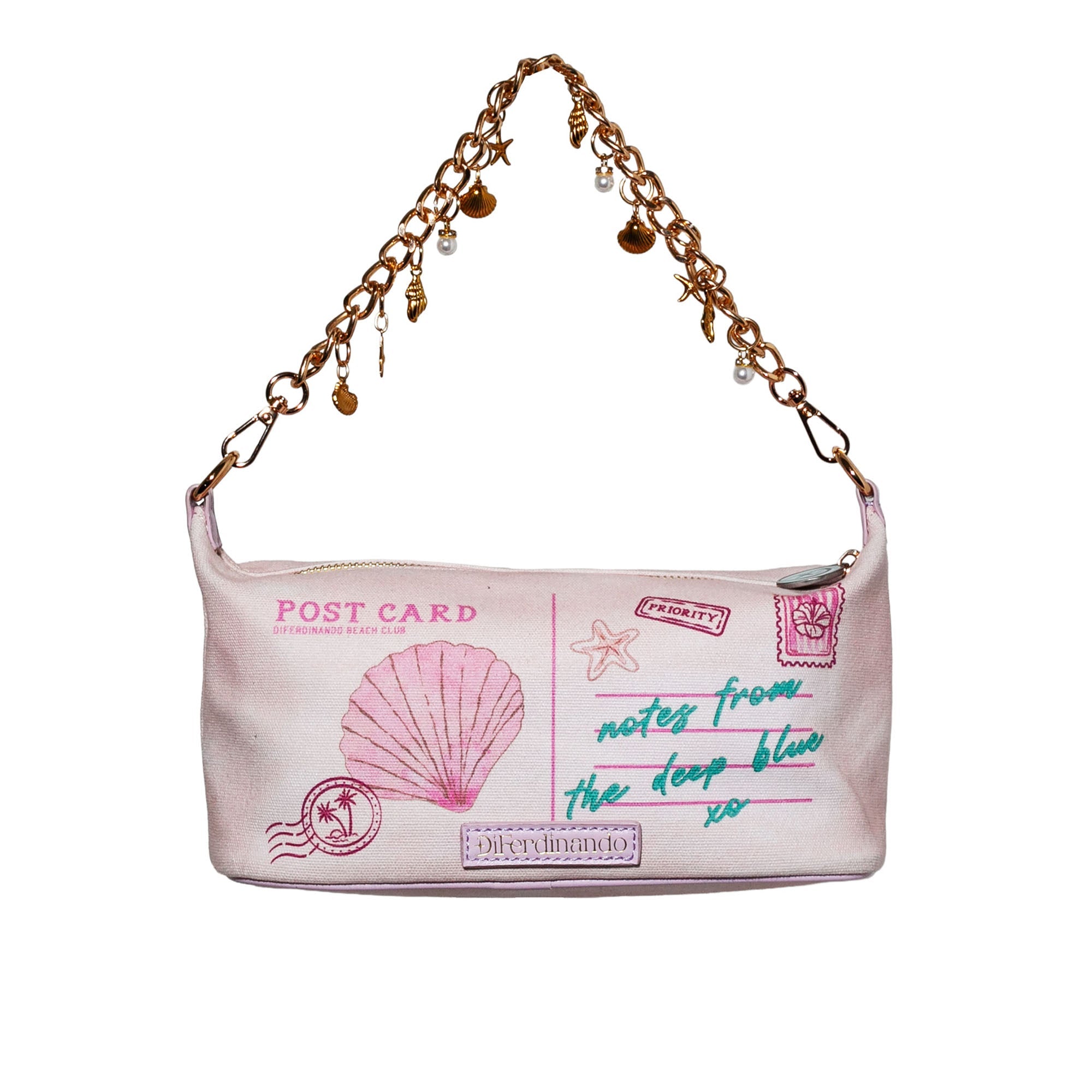 Eden’s Tropical Postcard Canvas Shoulder Bag - with Charm Chain Strap
