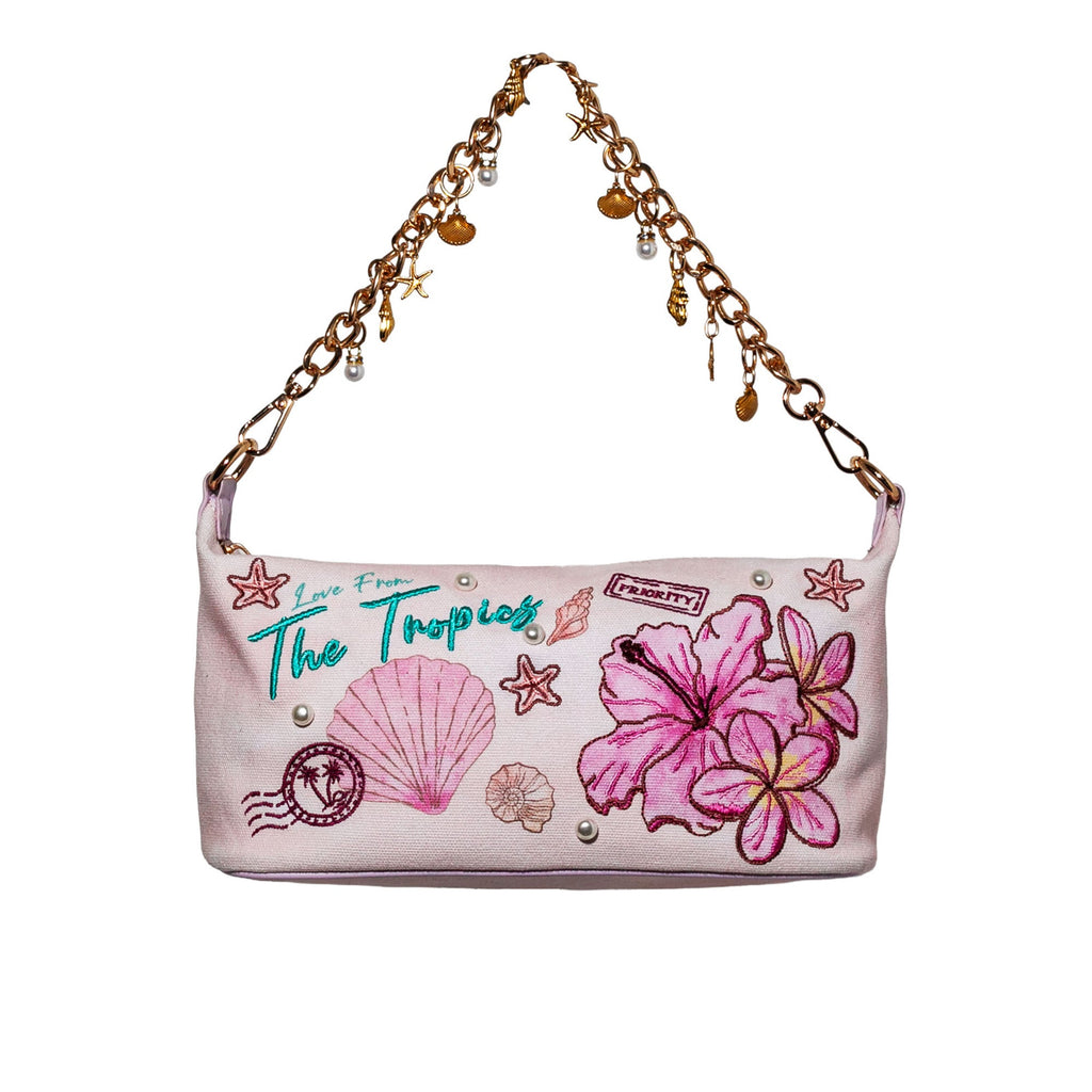 Eden’s Tropical Postcard Canvas Shoulder Bag - with Charm Chain Strap