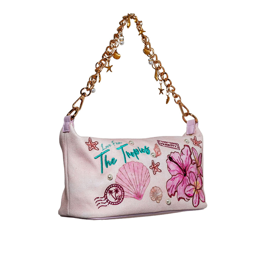 Eden’s Tropical Postcard Canvas Shoulder Bag - with Charm Chain Strap