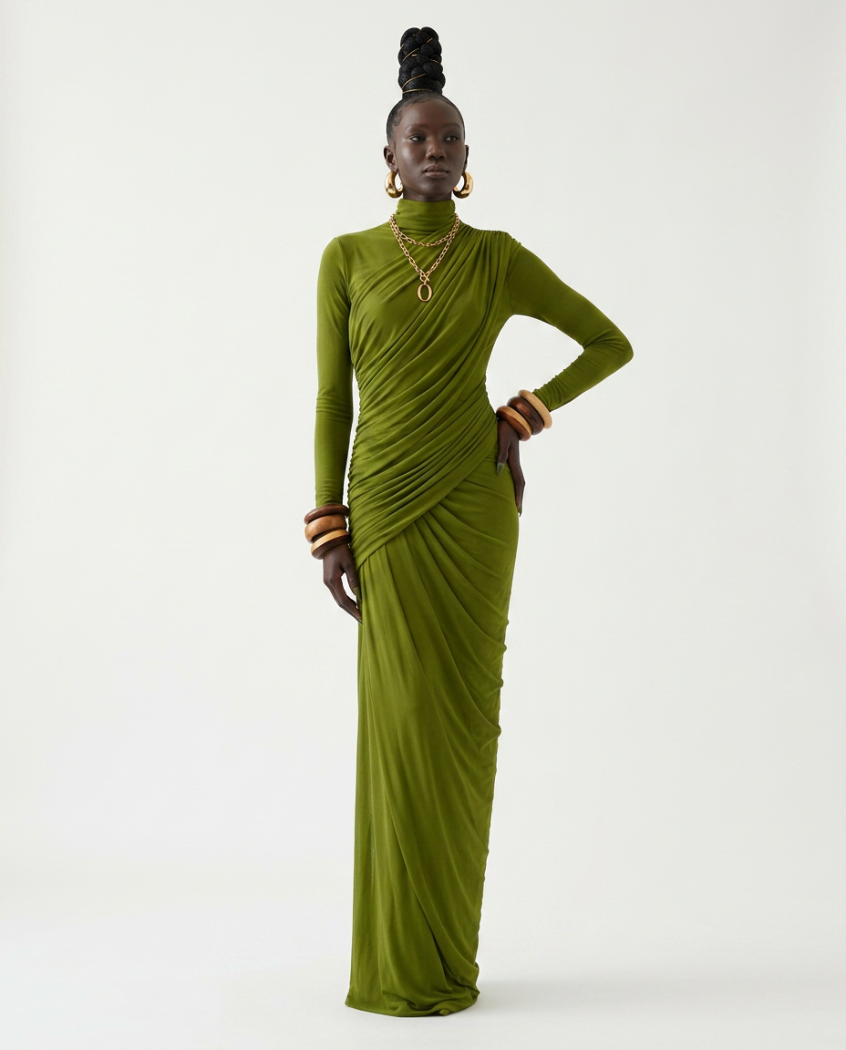 The Joanna Asymmetric Draped Maxi Gown RED / L